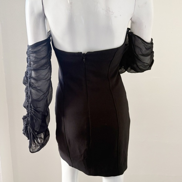 Cinq à Sept Anastasia Off Shoulder Sheer Ruffly Sleeve Black Mini Dress Holiday - Picture 5 of 8